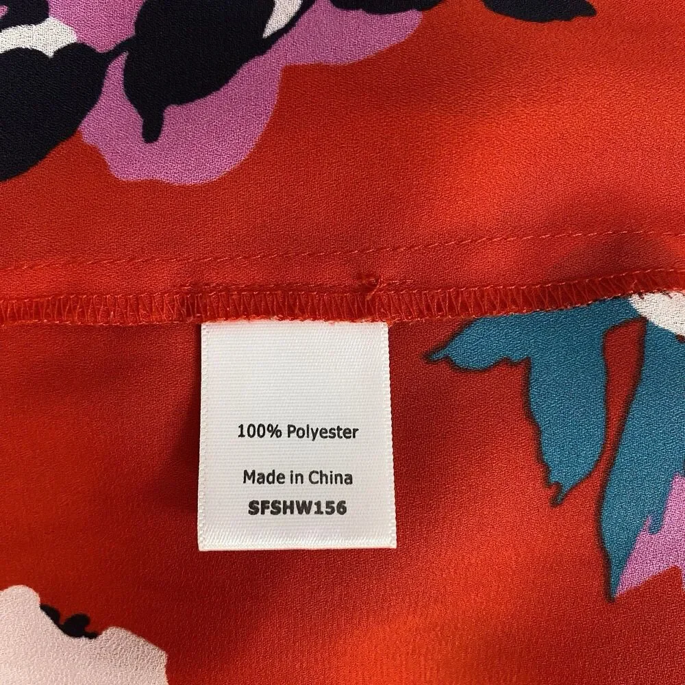 41 Hawthorne Top Womens XL Breyson Pleat Split Neck  Red Floral Office Casual
